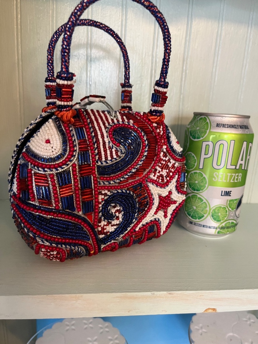 Mary Frances red,white and blue beaded handbag - Picture 3 of 8